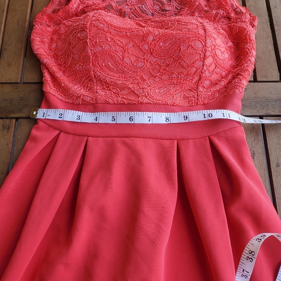 Red Coral Lace Cocktail Dress Sleeveless with Bow‎ Detai Party Wear For Woman - Picture 5 of 7